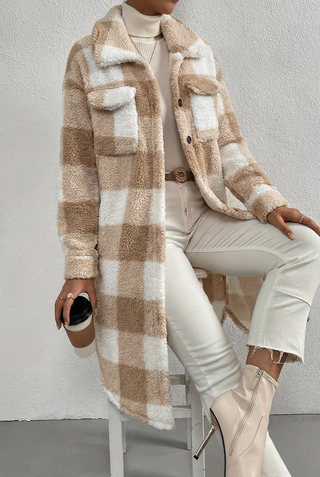 Damen Teddy Mantel Mit Karomuster | Lang