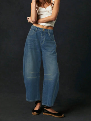 Damen Baggy Jeans Mit Doppelnaht & Gerade