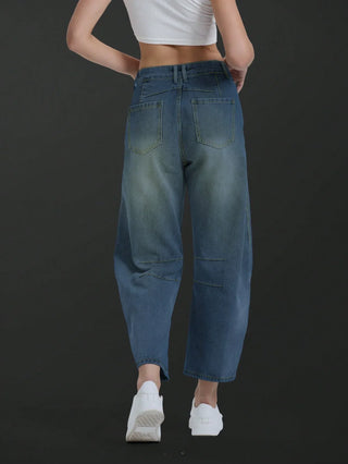 Damen Baggy Jeans Mit Doppelnaht & Gerade