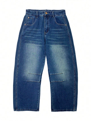 Damen Baggy Jeans Mit Doppelnaht & Gerade