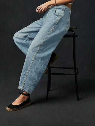 Damen Baggy Jeans Mit Doppelnaht & Gerade