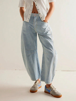 Damen Baggy Jeans Mit Doppelnaht & Gerade