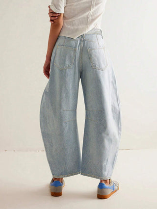 Damen Baggy Jeans Mit Doppelnaht & Gerade