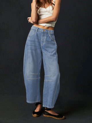 Damen Baggy Jeans Mit Doppelnaht & Gerade