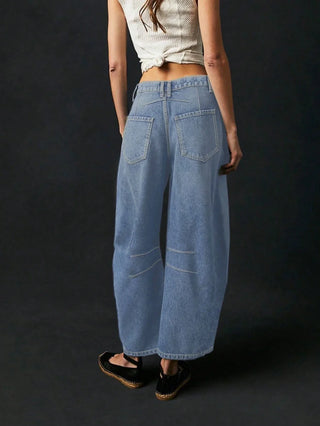 Damen Baggy Jeans Mit Doppelnaht & Gerade