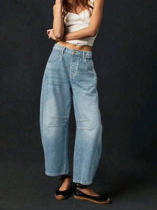 Damen Baggy Jeans Mit Doppelnaht & Gerade