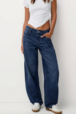 Damen Baggy Jeans Mit Verwaschen & Knopf