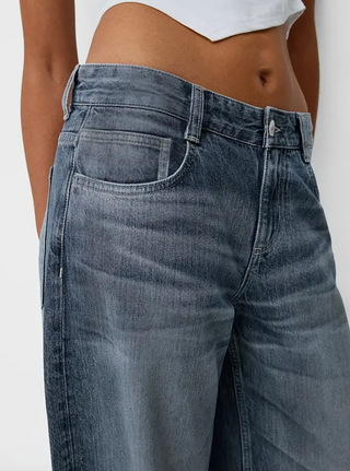 Damen Baggy Jeans Mit Verwaschen & Knopf