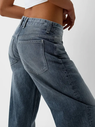 Damen Baggy Jeans Mit Verwaschen & Knopf