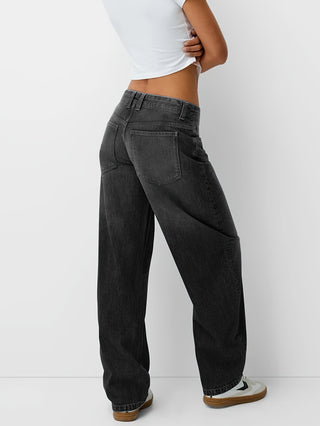 Damen Baggy Jeans Mit Verwaschen & Knopf