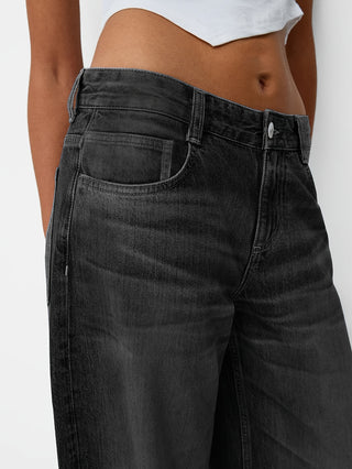 Damen Baggy Jeans Mit Verwaschen & Knopf