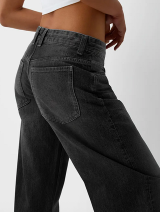 Damen Baggy Jeans Mit Verwaschen & Knopf