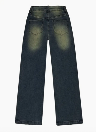 Damen Baggy Jeans in Dunkelblau mit Waschung & Knopfverschluss