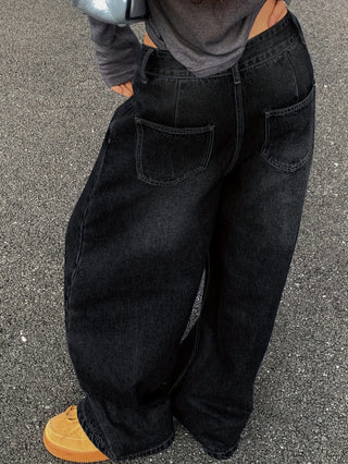 Damen Baggy Jeans mit Waschung & Taschen