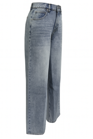 Damen Baggy Jeans mit Waschung & Taschen