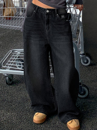 Damen Baggy Jeans mit Waschung & Taschen