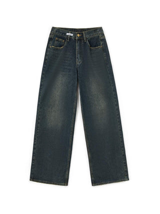 Damen Baggy Jeans mit Waschung und Knopf