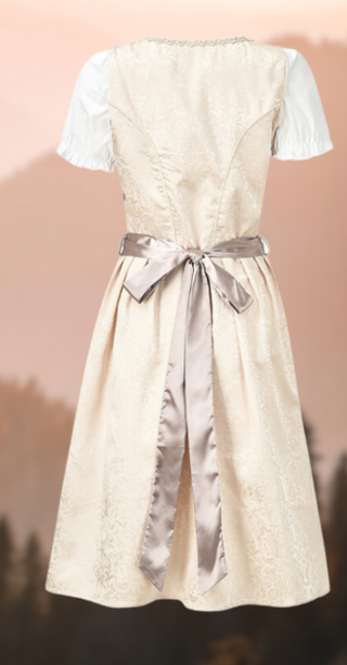 Damen Beige Oktoberfest Dirndl Kleid Mit Spitze & Satinband 2025