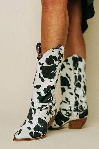 Damen Cowboy Stiefel Mit Kuhfellmuster | Modern