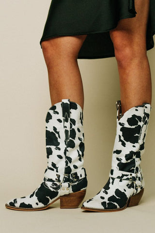 Damen Cowboy Stiefel Mit Kuhfellmuster | Modern
