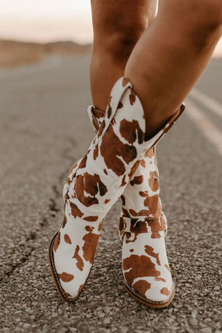 Damen Cowboy Stiefel Mit Kuhfellmuster | Modern