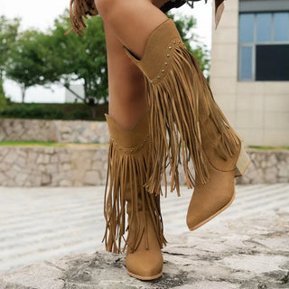 Damen Cowboy Stiefel Mit Langen Fransen | Modern