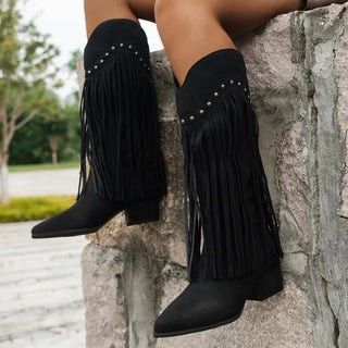 Damen Cowboy Stiefel Mit Langen Fransen | Modern