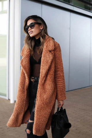 Damen Fleecejacke Mit Felloptik | Lang