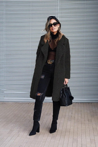 Damen Fleecejacke Mit Felloptik | Lang