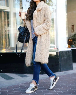 Damen Fleecejacke Mit Felloptik | Lang