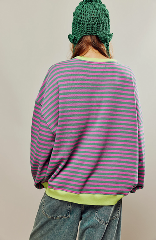 Damen Gestreifter Oversize Pullover Mit Rundhals