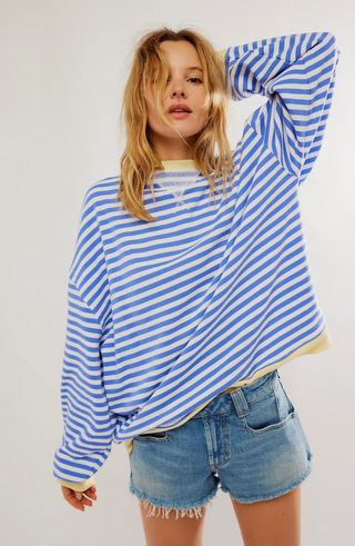 Damen Gestreifter Oversize Pullover Mit Rundhals