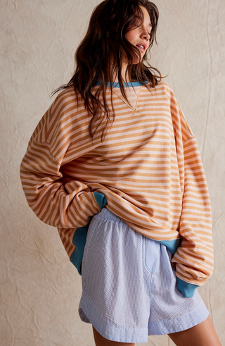 Damen Gestreifter Oversize Pullover Mit Rundhals