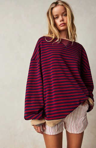 Damen Gestreifter Oversize Pullover Mit Rundhals