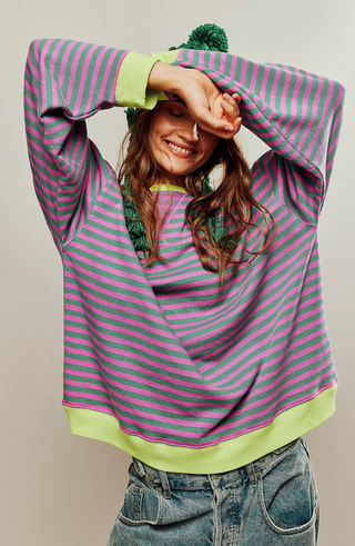 Damen Gestreifter Oversize Pullover Mit Rundhals
