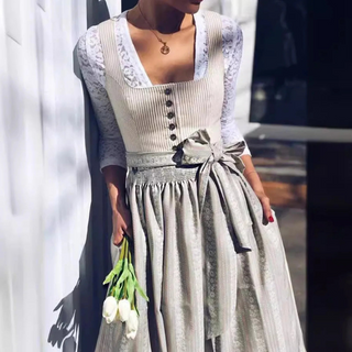 Damen Graues Oktoberfest Dirndl Kleid Mit Spitze | 2025