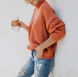 Damen Grobstrickpullover Mit Stehkragen & Oversize