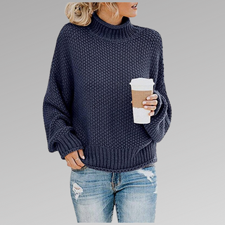 Damen Grobstrickpullover Mit Stehkragen & Oversize