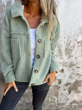 Damen Teddy Jacke Mit Brusttaschen | Warme