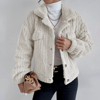 Damen Teddy Jacke Mit Knopfleiste | Warme