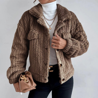 Damen Teddy Jacke Mit Knopfleiste | Warme