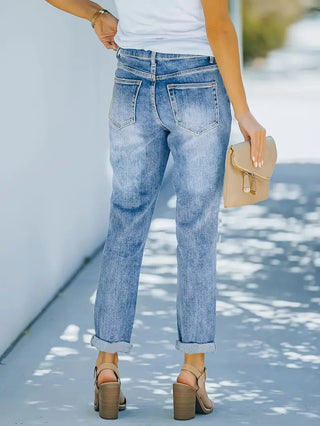 Damen Jeans Lockerer Schnitt Mit Umschlag & Taschen