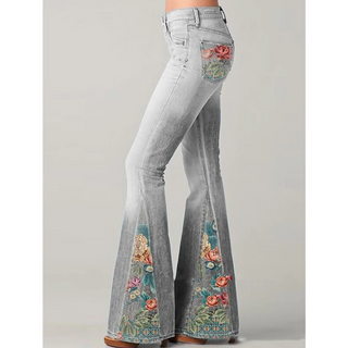 Damen Jeans Mit Blumenstickerei & Schlagbein