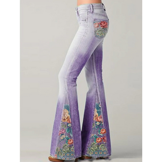Damen Jeans Mit Blumenstickerei & Schlagbein