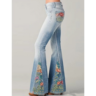 Damen Jeans Mit Blumenstickerei & Schlagbein