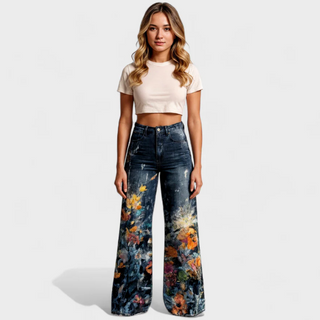 Damen Jeans Mit Farbklecks & Weitem Schnitt