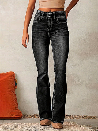 Damen Jeans Mit Hohem Bund & Ausgestelltem Bein