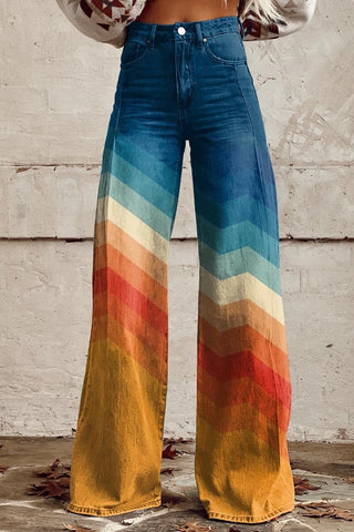 Damen Jeans Mit Retro Streifenprint & Weitem Bein