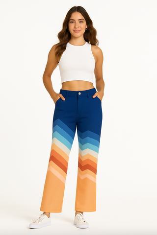 Damen Jeans Mit Retro Streifenprint & Weitem Bein