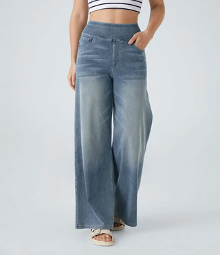 Damen Jeans Mit Weitem Bein & Elastischem Bund